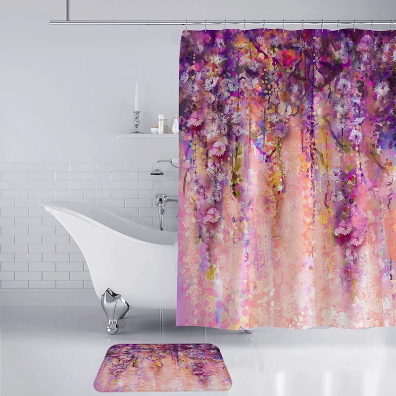 Цветочная Водонепроницаемая занавеска для душа, водонепроницаемая полиэфирная ткань, занавеска для ванной, занавеска для ванной комнаты с 12 крючками для украшения дома