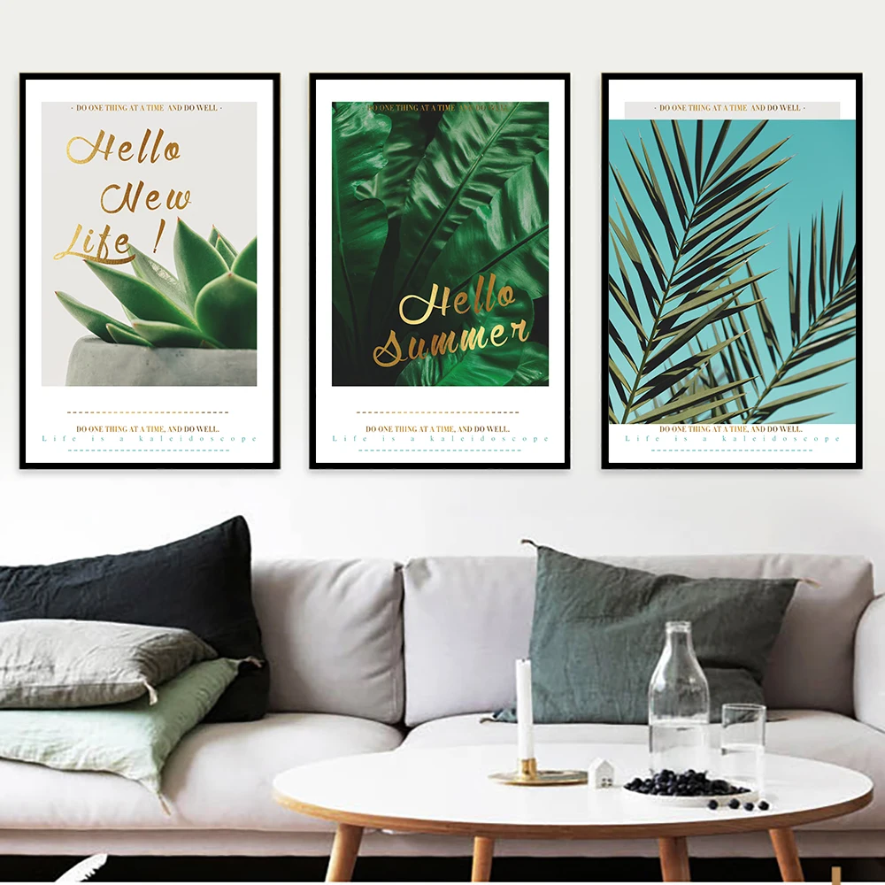 Arte murale tropicale temperamento letterario Freshing foglie con scritte  corte poster quadri su tela immagini per la decorazione domestica -  AliExpress