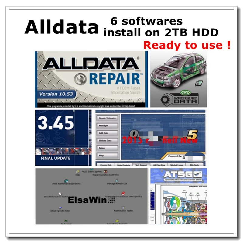 Auto Repair Software Alldata 10.53 Vivid workshop data ElsaWin6.0 ATSG 2017 Auto..data 3.45 Mit..chell install well on 2TB HDD