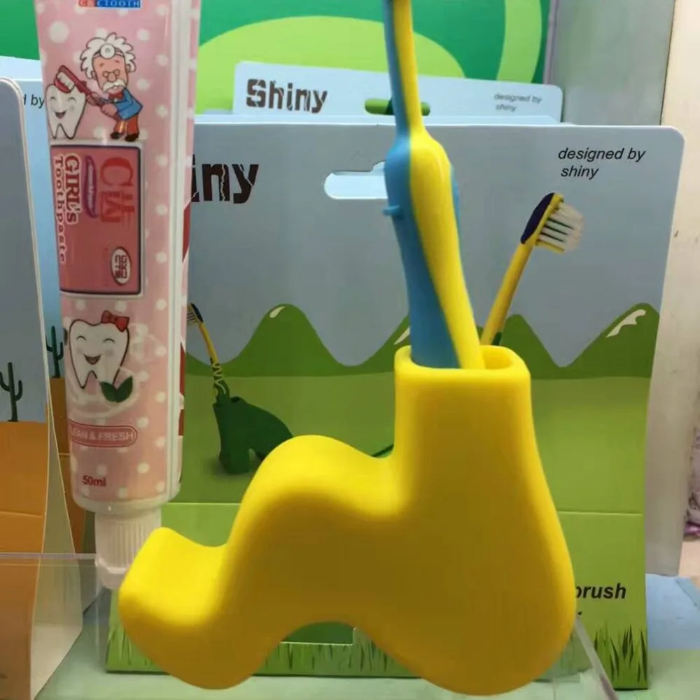 Creative Silicone Toothbrush Holder Stand Cute Cartoon Design Tooth Brush Storage Organizer Bathroom Accessory for Kids