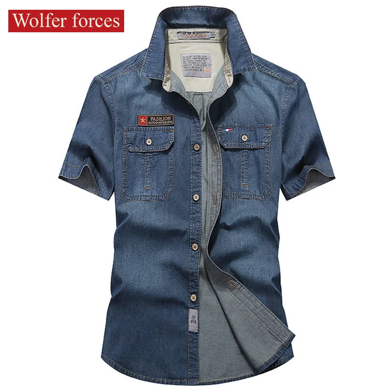 Men's Fashionable Denim Shirt Summer New Short Sleeve Shirt Hawaiian Beach Social Shirt Designer Clothes Luxury Custom Cardigan high quality men s belt 125cm 3 4cm metal needle buckle leather belt new soft leather business luxury designer denim waist cover