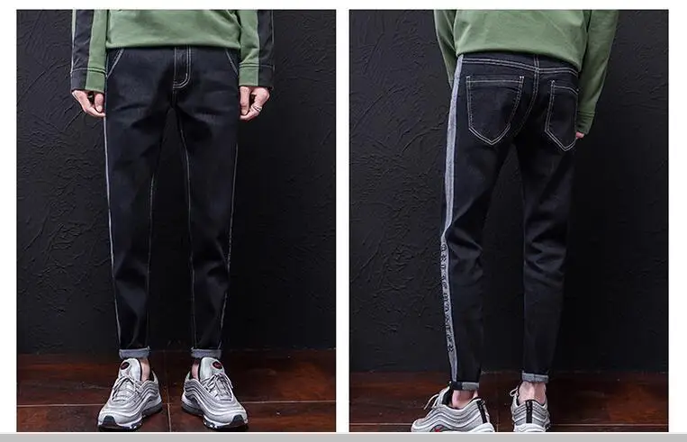 2069 Spring Summer Pencil Jeans Men Side Striped Casual Skinny Designer Jeans Men High Quality Fashion Slim Fit Black Grey Blue