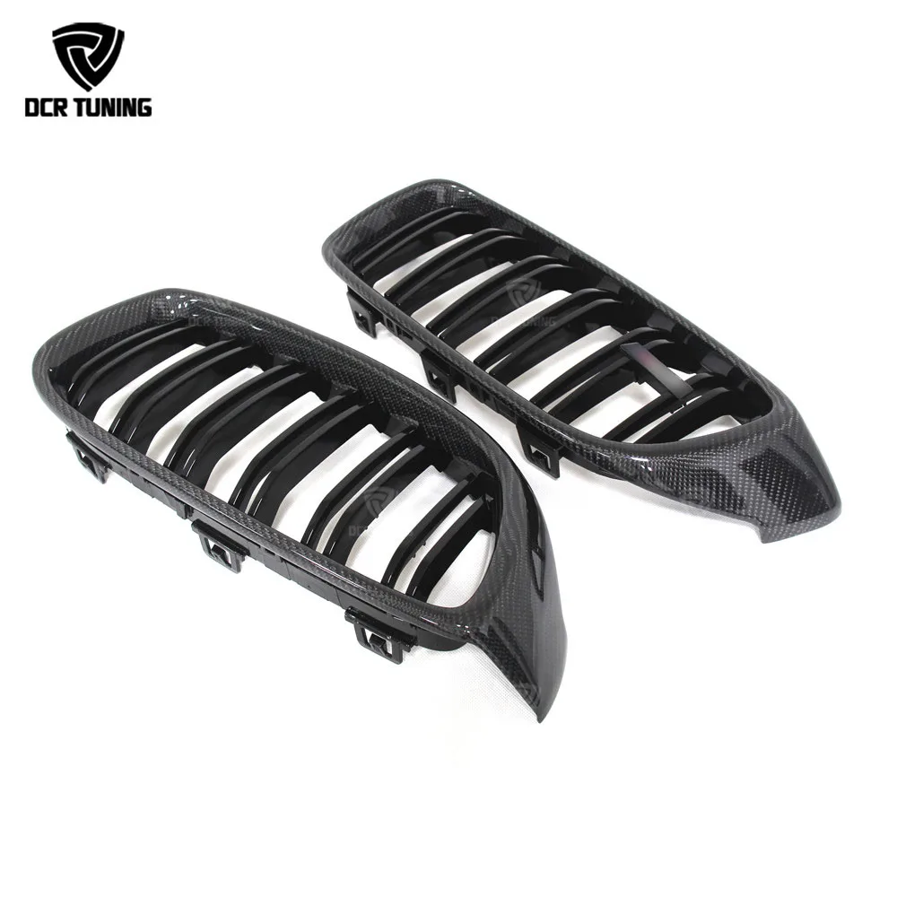 For BMW 4 Series F32 F33 F36 & F82 F83 M4 & F80 M3 2014-UP Dual Slats Carbon Fiber Front Grille With Three Color M look