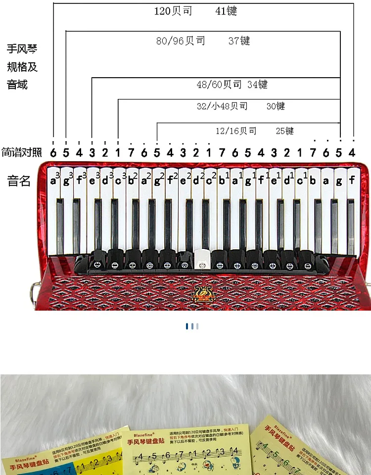 Description Picture 6 of itemAccordion Keyboard Bayan Stickers,Numbered Musical Notation And Staff, Novice Beginner's Introduction, Easy To Clean No Damage