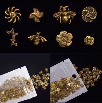 

50Pcs 3D Alloy Metal Ancient Bronze Alloy Nail Art Decorations Vintage-Star-Flower-Cicada-Bee Design Charm Alloy Accessories JE8