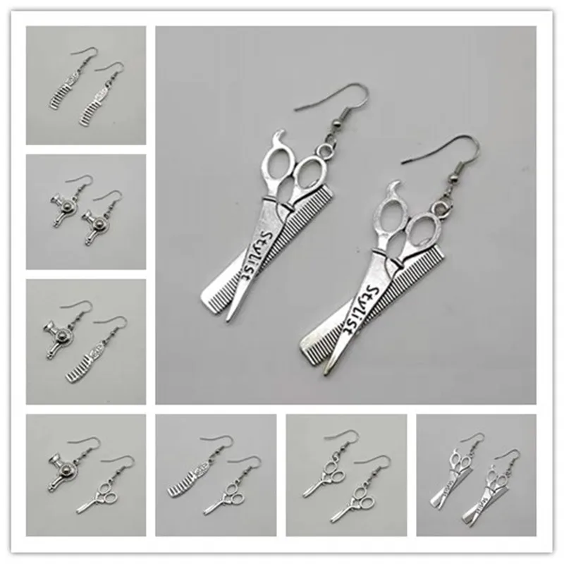 Hair Dryer Earring Earrings Scissors Comb Scissors Charm Pendant