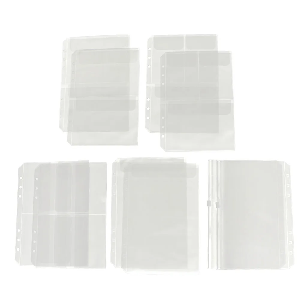 10 Pack A5 Binder Pocket with 6 Holes Binder Sleeves PVC Document Filling Bags