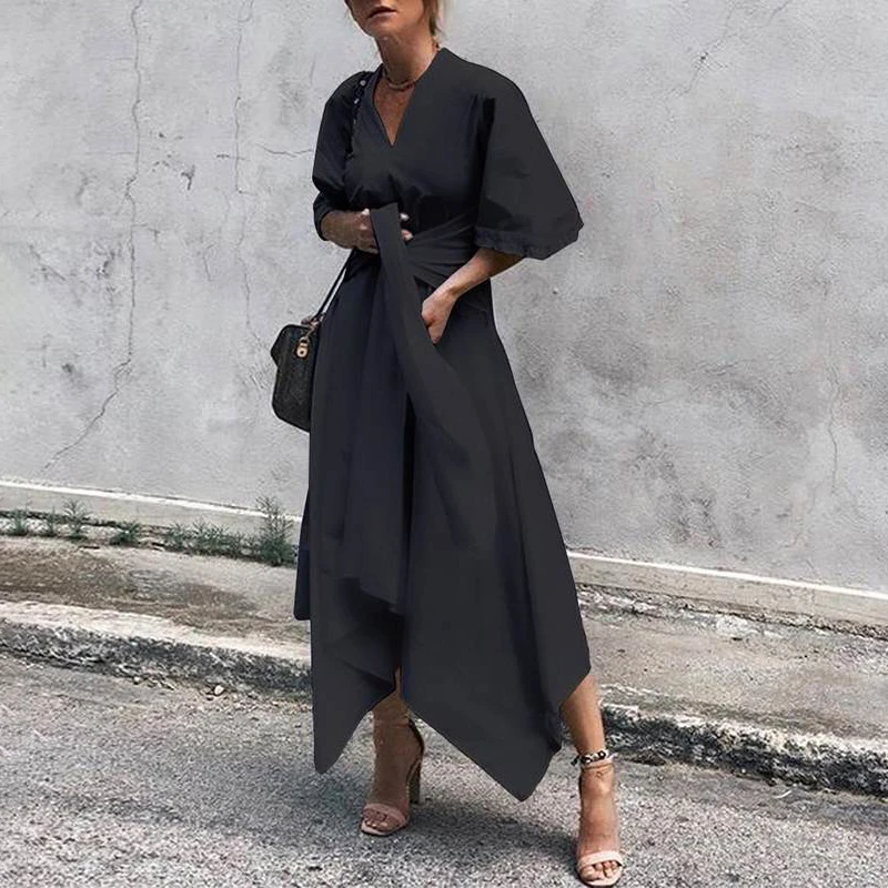 

Women's Dress Ladies Party Summer Solid Casual Fashion Maxi Half Sleeve