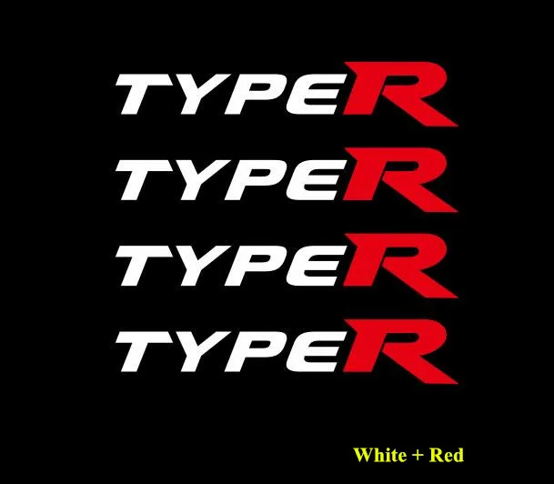 4 шт., Виниловая наклейка для автомобильных шин Honda TYPE R, диски, диски из сплава, изогнутые наклейки, наклейки Civic accordistegra - Название цвета: white-red