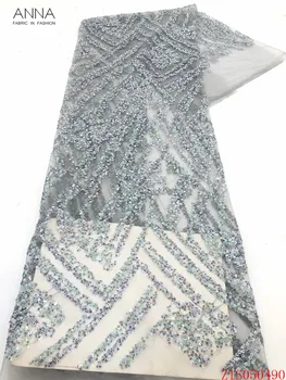 

Anna african lace mesh tulle fabric 2020 high quality embroidered nigerian net laces sequins fabrics 5 yards/pcs for party dress