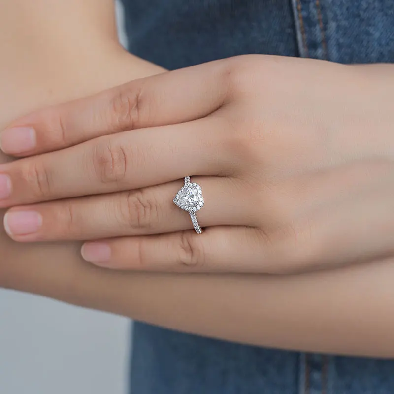 RICA FELIZ 1.0Ct 6.5mm Classic Heart Halo Moissanite Engagement Ring 925 Sterling Silver Moissanite Wedding Ring For Women RicaFeliz • 2022