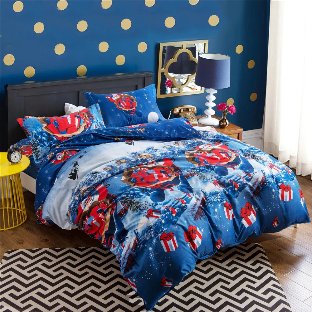 3D напечатанный веселый рождественский комплект белья праздничные подарки детский пододеяльник один королева двуспальное одеяло Чехлы лося постельное белье наборы - Цвет: Синий