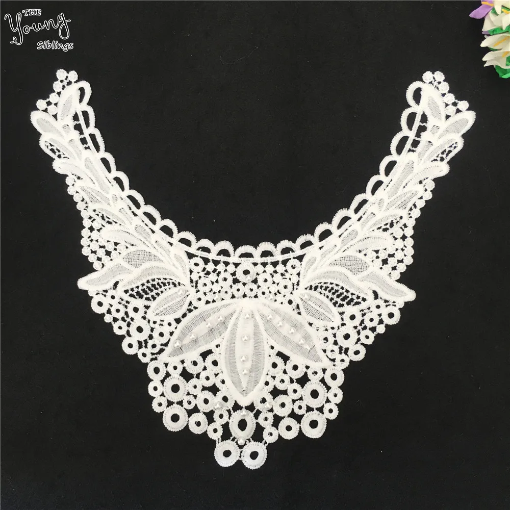 

Embroidery White Lace Collar ABS pearl Sewing Neckline Applique Decorative DIY Fabric Wedding dress Craft Supplies Accessories