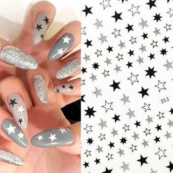 

1pcs Black White Star Series 3D Nail Stickers Hollow Geometry Adhesive Slider Ornaments DIY Transfer Sticker Nail Decals Decor