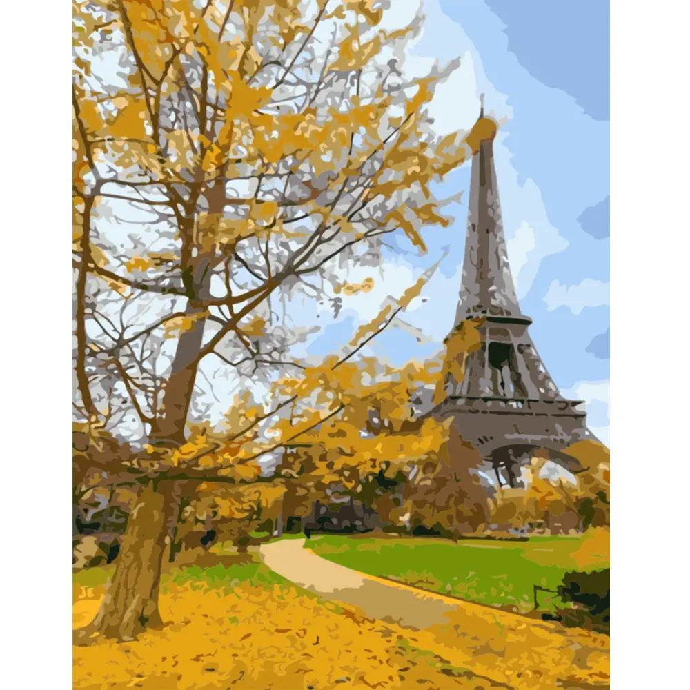 Башня Парижа картина маслом по номерам Arcylic рисунок на холсте Современные настенные художественные картины Раскраска по номерам гостиная домашний декор - Цвет: Оранжевый
