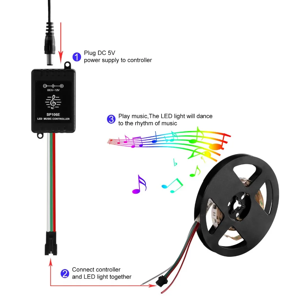 DC5-12V SP106E 9 ключи музыка Управление; для DC5V-12V WS2811/WS2812B/6812/1903/16703 Magic светодиодный лента цифровой Красочные Музыка Управление