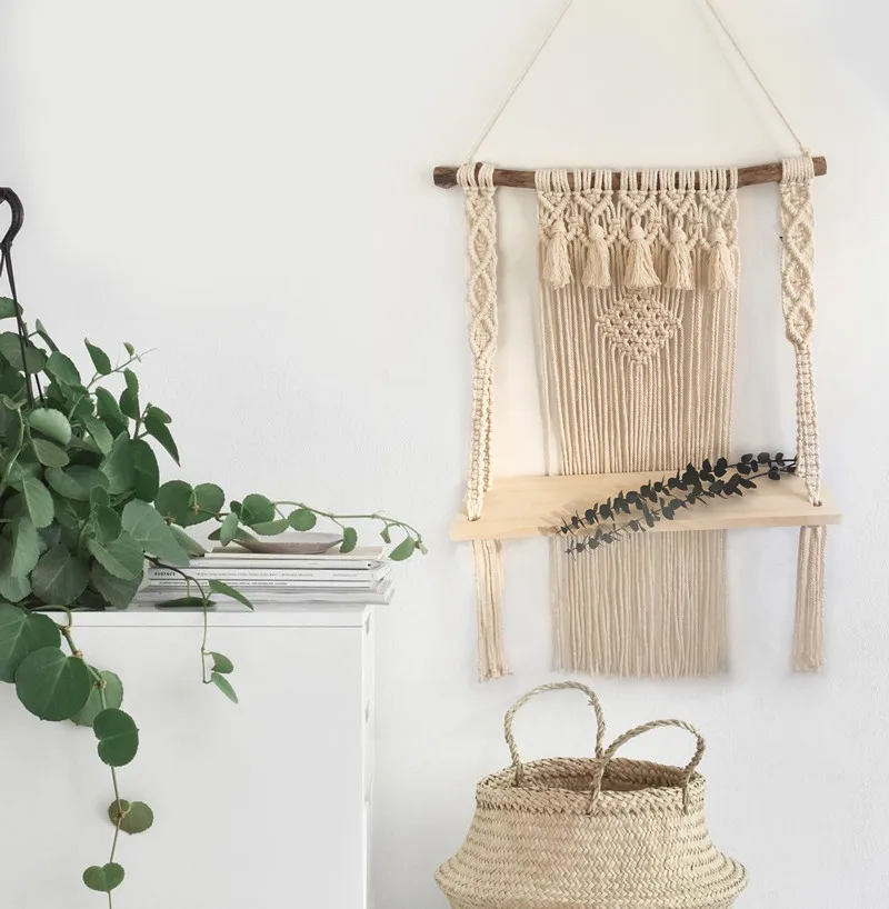 

Macrame Wall Hanging Shelf Hand Woven Hanging Plant Holder
