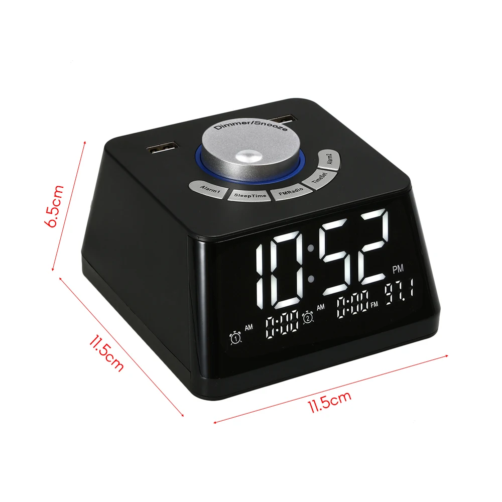 USB/батарея будильники Регулируемый громкость дисплей температура диммер двойной цифровой будильник с FM радио настольные часы