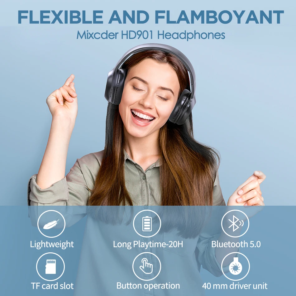 Беспроводные Bluetooth наушники Mixcder HD901 гарнитура с микрофоном TF картой для телефона