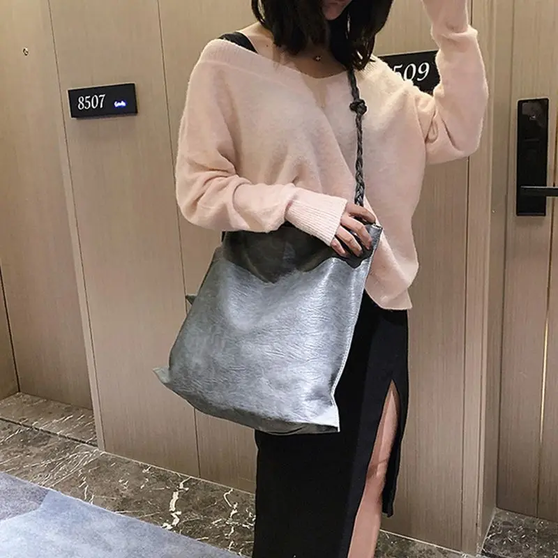 

Women Retro Shoulder Bags Braids Strap PU Leather Texture Casual Style for Party F42A