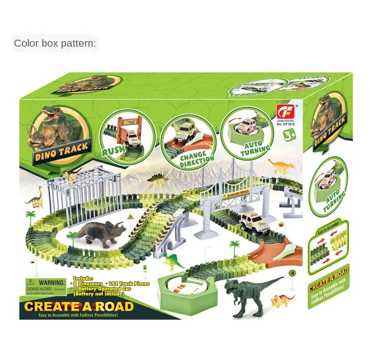 DINO TRACK "NEW" CREATE A ROAD 192 track pieces 8 dinosaurs 2 battery cars 