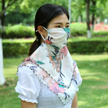 

Women Temperament Neck Breathable Mask New Summer Anti-UV Chiffon Thin Sunscreen Multi-function Large Mask Scarf