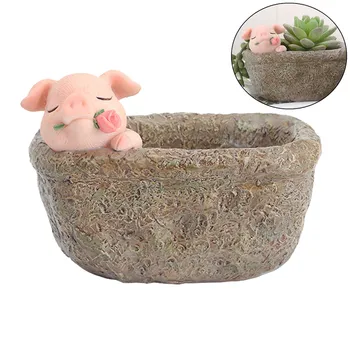 

1pcs Cute Piggy Resin Mini Planter Pot Container Pot Container Planter Succulent Cactus Flower Plant Bonsai A30