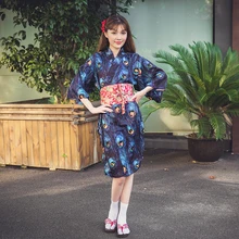 Синий юката японский модный халат женский японский халат кимоно хаори Obi юката женские традиционные японские кимоно FF2445