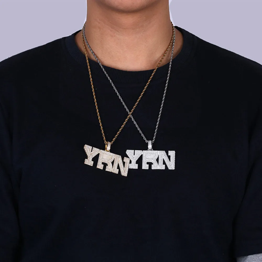 

Fashion Name Cubic Zircon Iced Out Chain YRN Letters Pendant Necklace Men Gold Silver Color Necklace Hip Hop Fashion Jewelry