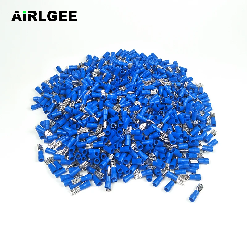 Conector do Fio Milímetros Pré-isolado Feminino Spade Crimp Terminal Elétrico 16-14awg Azul 1000 Unidades – Pacote Fdd2-187 4.8