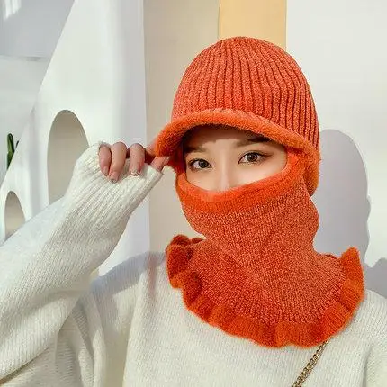 COKK зимняя вязаная шапка бини женская шапка бархатные Skullies Beanies Зимние шапки для женщин шапки Gorras Bonnet маска брендовые шапки - Цвет: Orange