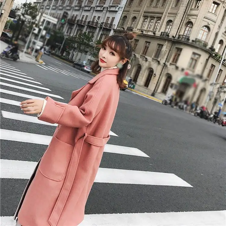 New Winter Outwear Blends Wool Coat Autumn Women Warm Woolen Coat Solid Female Slim Long Overcoat
