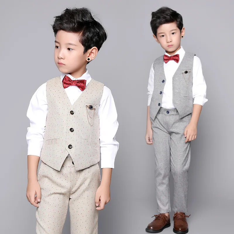 

BOY'S Spring And Autumn 2019 New Style Set Medium-small Children Casual Suit Shirt Waistcoat Three-piece Set Dresses of Bride Fe