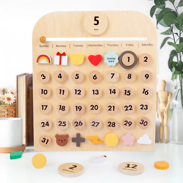 Wooden Desk Calendar Date Days Weather Montessori Learning Calendar Homeschool 3