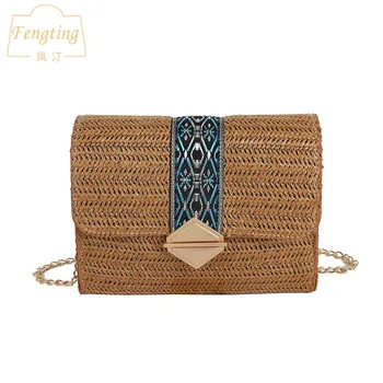 

Autumn new women's bag tassel knitted striped hit colors 2019 small flap shoulder bag fashion tide Fengting FTB104