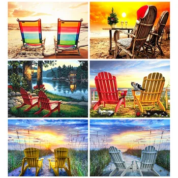 

Huacan Diamond Painting Full Drill Landscape Farmhouse Home Decor Mosaic Beach Embroidery Chair Handmade Gift