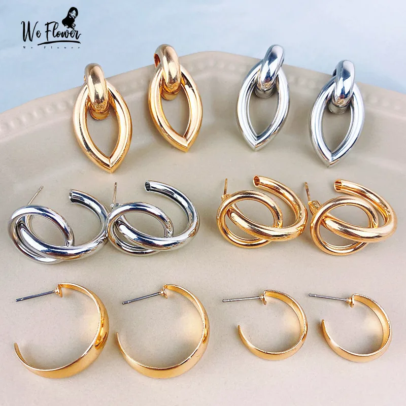 We Flower геометрические, в виде полукруга металла серьги-гвоздики Золотая Для женщин полукруглые разноцветные плоские с Винтаж Boho серьги Шикарные Модные Серьги Brincos, можно носить с ювелирные изделия