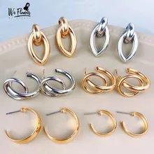 We Flower геометрические, в виде полукруга металла серьги-гвоздики Золотая Для женщин полукруглые разноцветные плоские с Винтаж Boho серьги Шикарные Модные Серьги Brincos, можно носить с ювелирные изделия
