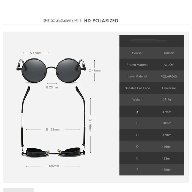 Classic Gothic Jacob Steampunk Sunglasses HD Polarized Men Women Brand Designer Vintage Round Sunlasses UV400 4