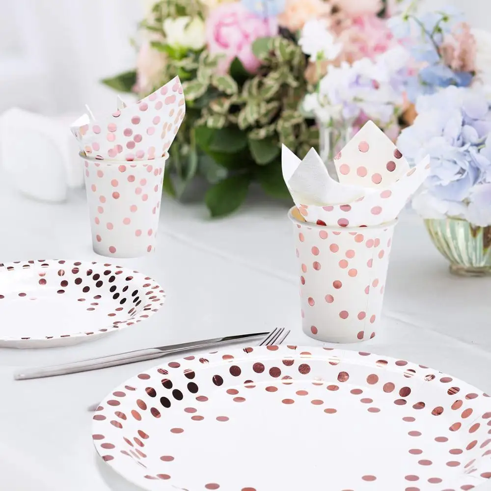 Набор одноразовых бумажных тарелок для детского дня рождения розовое золото |