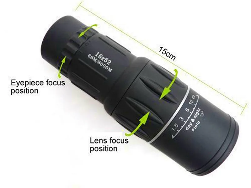 16X52 Монокуляр HD Vision телескоп водонепроницаемый бинокль большой дальности Монокуляр для кемпинга наблюдения за птицами день и ночь