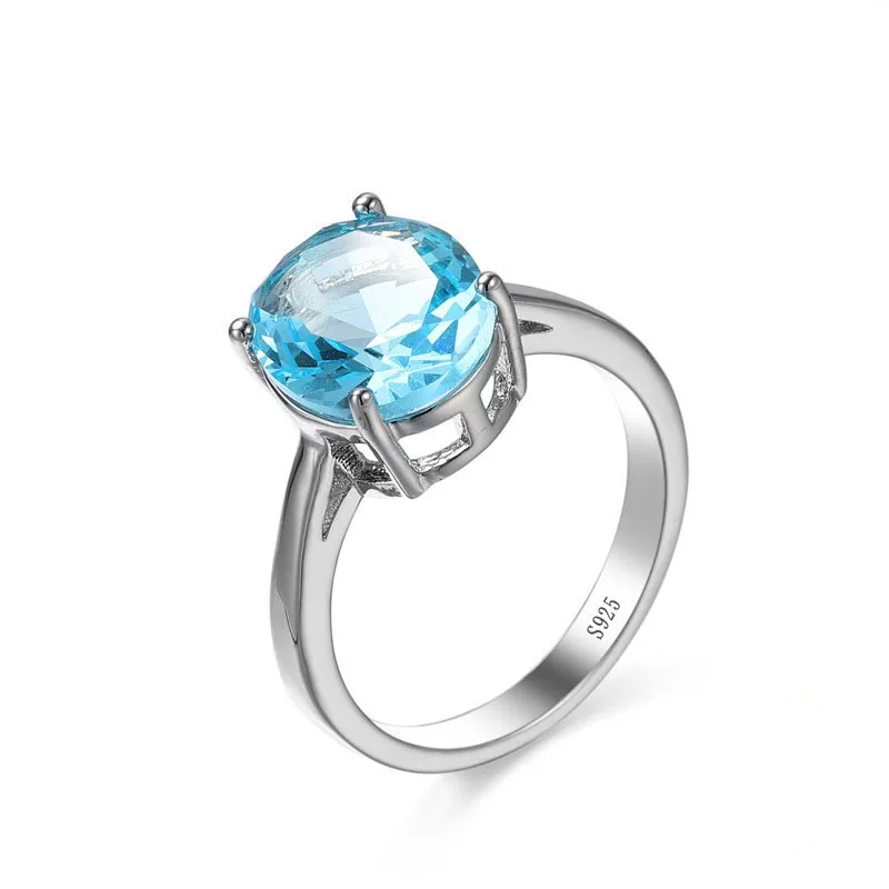 Женская мода, серебро 925 пробы, обручальное кольцо невесты, кольцо на палец, для девушек, бижутерия, светло-голубой, принцесса, огранка 1ct 5a, циркониевое кольцо с камнем