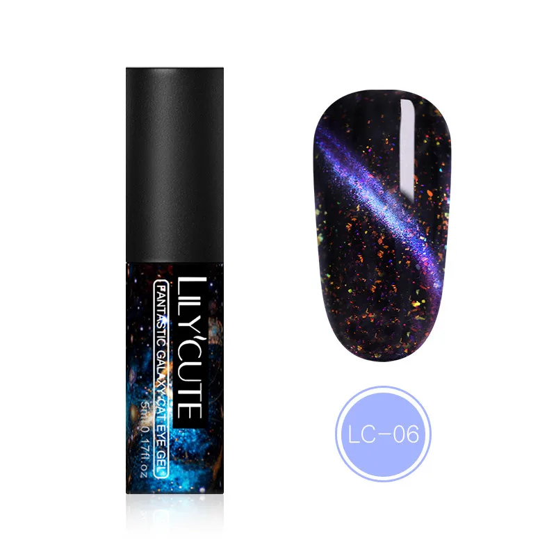 LILYCUTE, 5 мл, Auroras, кошачий глаз, УФ-гель для ногтей, блестящий, магнитный, фиолетовый, сияющий, замачиваемый, УФ светодиодный, Гель-лак, дизайн ногтей - Цвет: glitter LC-06