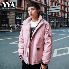Брендовый Зимний пуховик розового цвета Для мужчин Хай-стрит утолщенная теплая Повседневная Верхняя одежда свободного кроя с длинными рукавами Белое пуховое пальто M-2XL