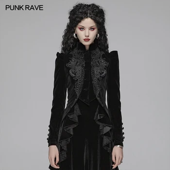 

PUNK RAVE Women's Gothic Lolita Black Short Jacket Coat Evening Party Gorgeous Velvet Short Coat Steampunk Retro Party Jacket