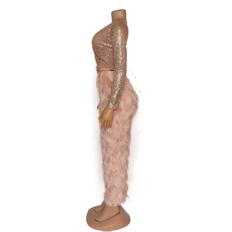 Африканские дамские Роскошные вечерние платья с блестками с перьями и бахромой, сексуальное блестящее платье с v-образным вырезом и высокой талией для ночного клуба, вечернее длинное розовое платье