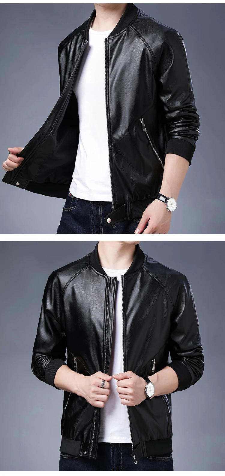 New leather men's PU leather jacket / business motorcycle coat baseball collar washed imitation leather large men's leather coat mens leather jacket with hood