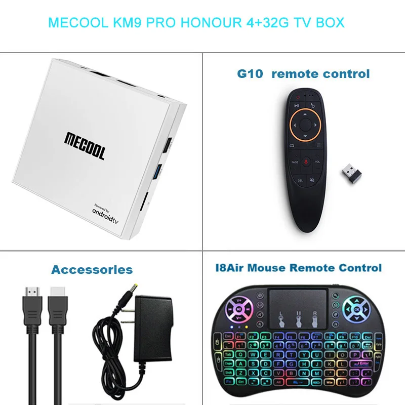 Mecool KM9 PRO HONOUR Android 9,0 ТВ приставка 4+ 32G ТВ приставка ТВ 2,4G/5G WiFi Поддержка IEEE Blutooth 4,1 Amlogic S905X2 четырехъядерный - Цвет: KM9 PRO KING I8 G10