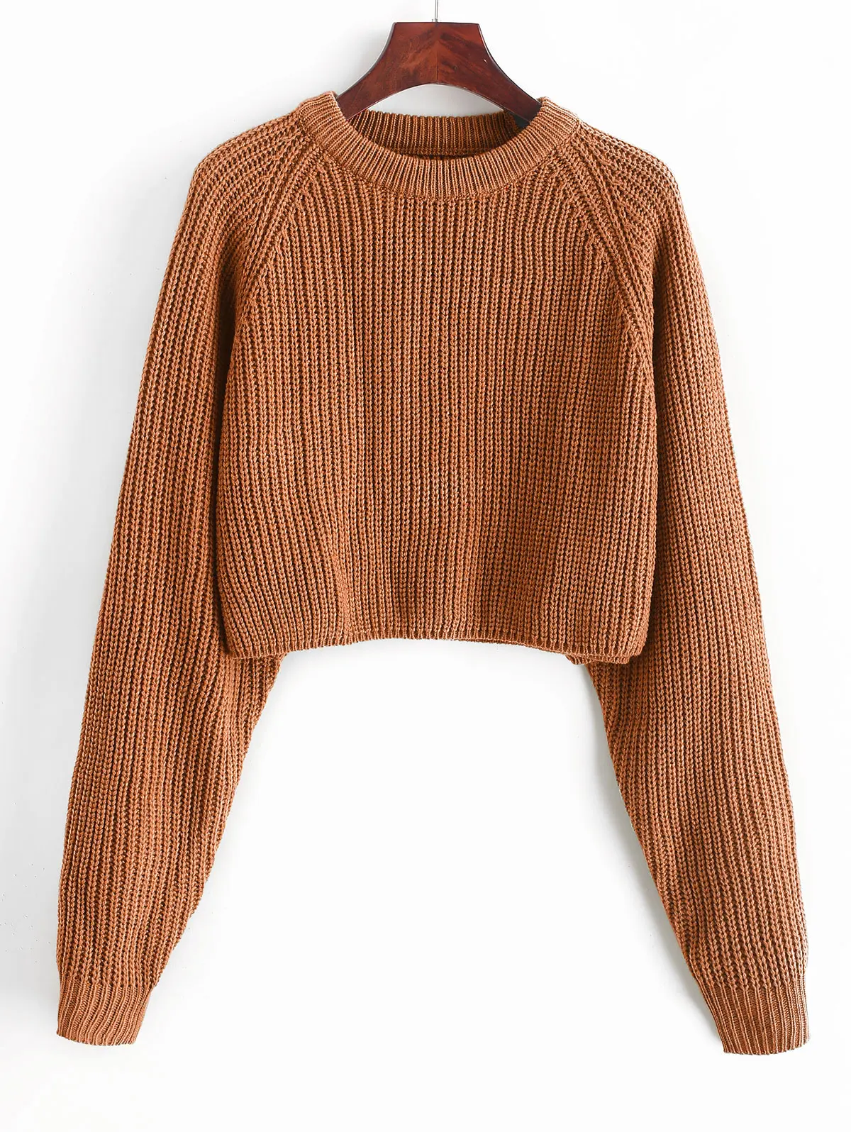 ZAFUL Women Crop Sweaters Knitted Women'S Pullovers Female O Neck Raglan Sleeve Short Warm Sweaters Fall Winter - Цвет: Tiger Orange
