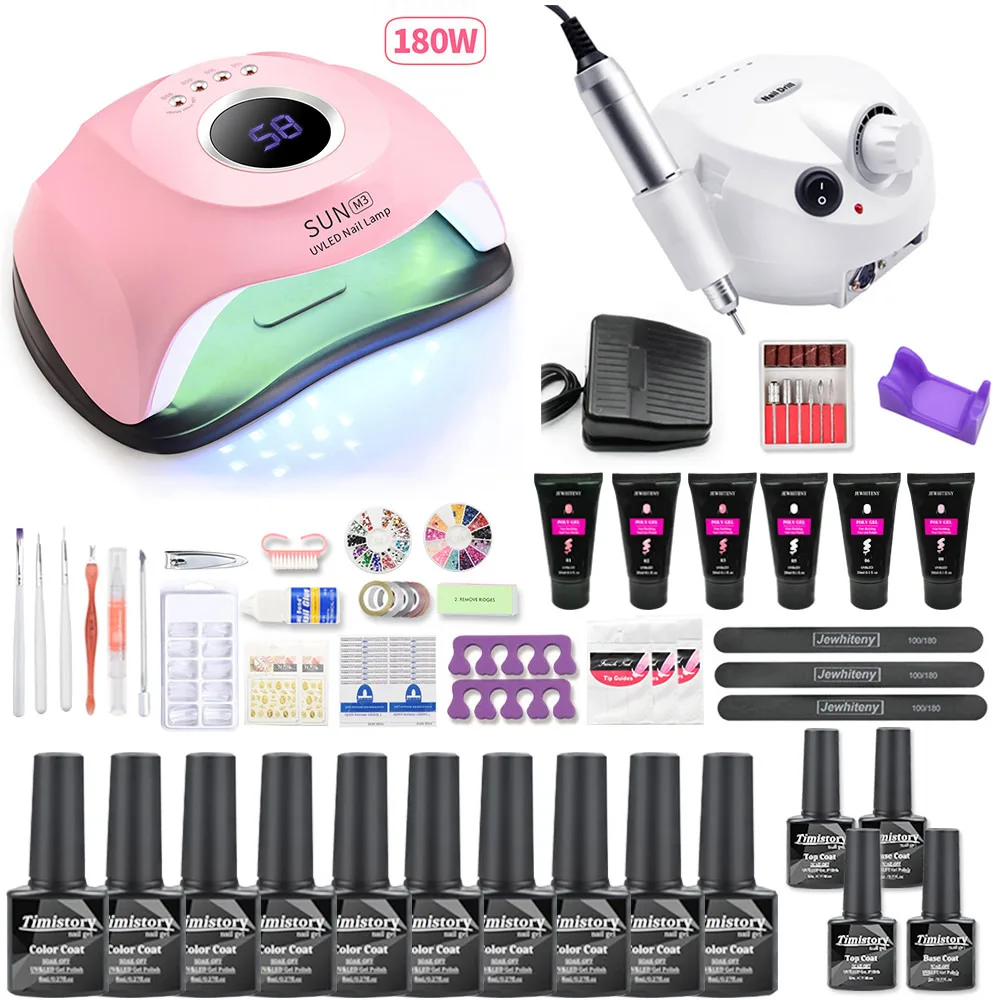

Crystal Poly Gel Acrylgel Kit With Led Nail Lamp Nail Drill Machine Color Fibreglass Hard Jelly Nail Polish Gel Nail Set Tools